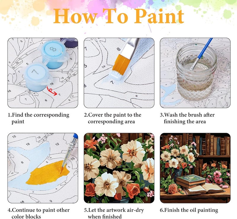 Okarina Paint by Numbers Kit for Adults Beginner Book, Adult Paint by Number Kits on Canvas, Bookshelf DIY Acrylic Oil Painting by Numbers for Adults, Flower for Home Wall Decor 16X16 Inch - Image 4